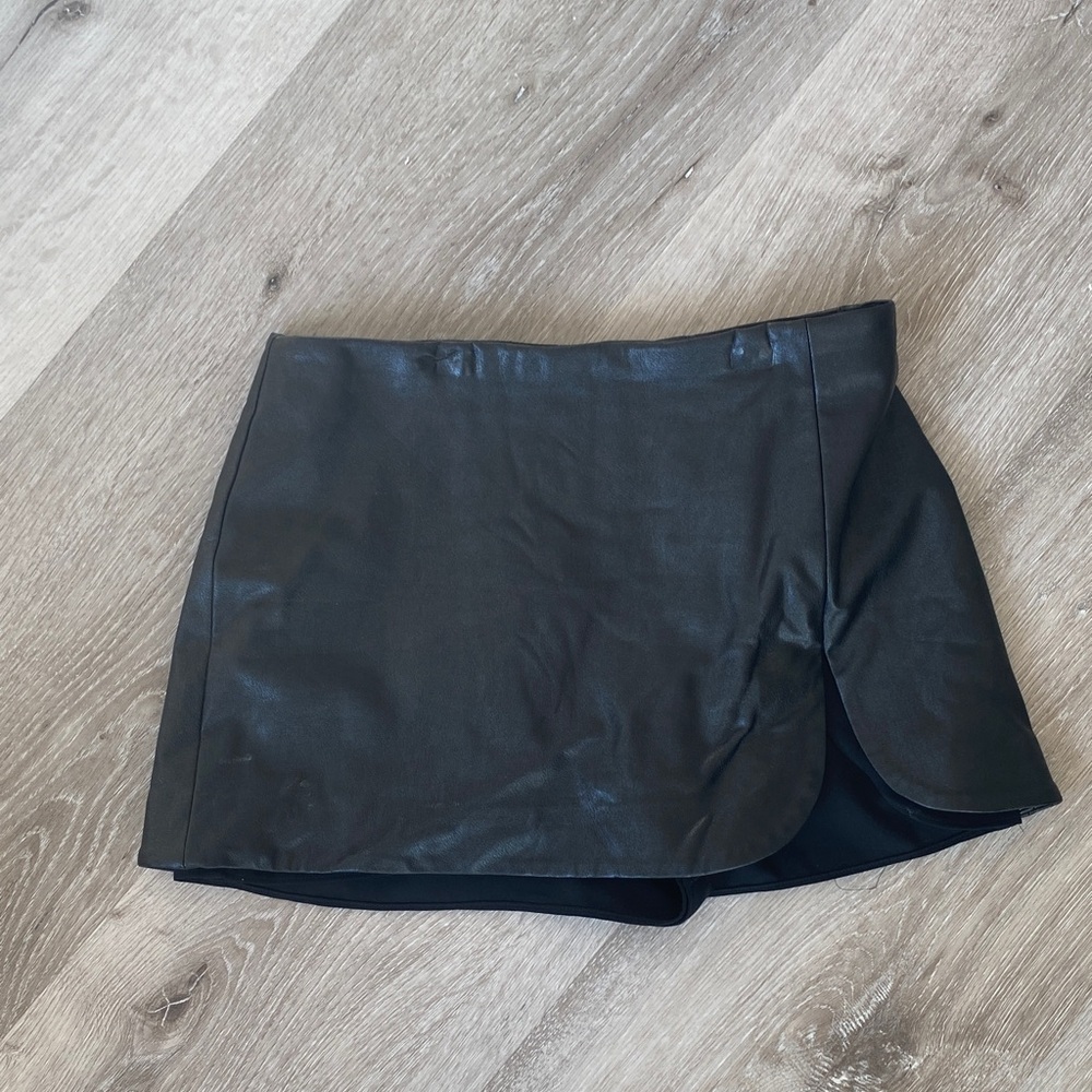 Amanda Uprichard Black Faux Leather Mini Skort
